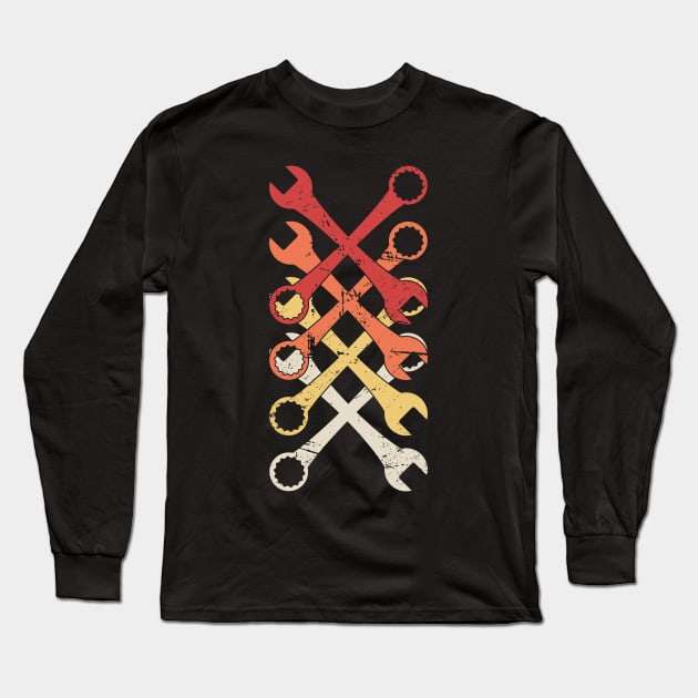 Retro Vintage Wrench Design Long Sleeve T-Shirt by MeatMan